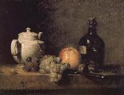 Jean Baptiste Simeon Chardin Teapot white grape apple bottle knife and Paris oil painting